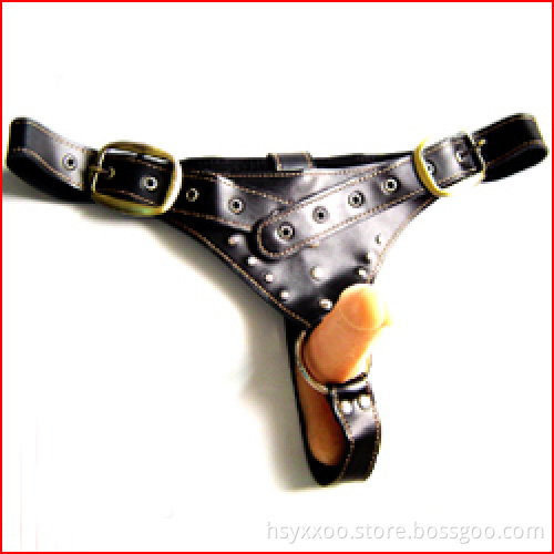 Leather Bondage Restraint Harness With Vibrator Anal Plug Panties Butt Plug Ring Thong Pants,Male Chastity Device Underwear
